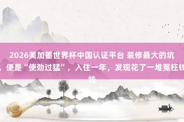2026美加墨世界杯中國認(rèn)證平臺 裝修最大的坑，便是“使勁過猛”，入住一年，發(fā)現(xiàn)花了一堆冤枉錢