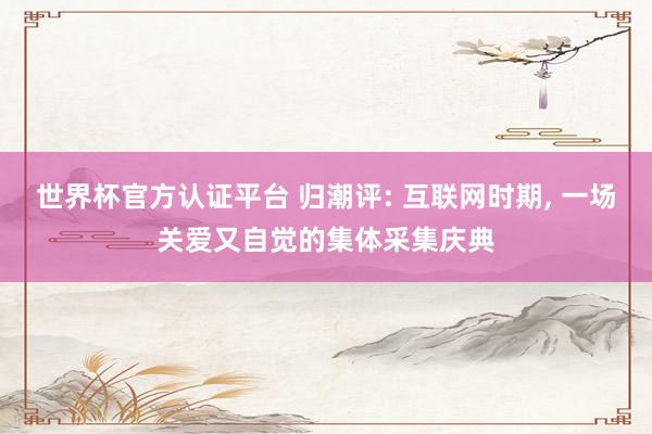 世界杯官方認(rèn)證平臺(tái) 歸潮評(píng): 互聯(lián)網(wǎng)時(shí)期， 一場(chǎng)關(guān)愛(ài)又自覺(jué)的集體采集慶典