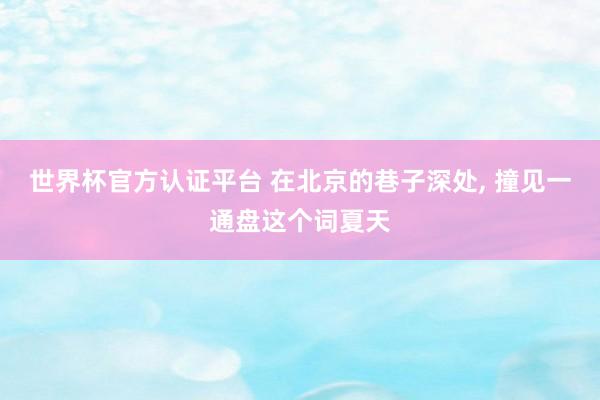 世界杯官方認證平臺 在北京的巷子深處， 撞見一通盤這個詞夏天