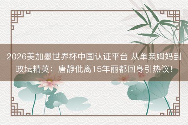 2026美加墨世界杯中國認證平臺 從單親姆媽到政壇精英：唐靜仳離15年麗都回身引熱議！